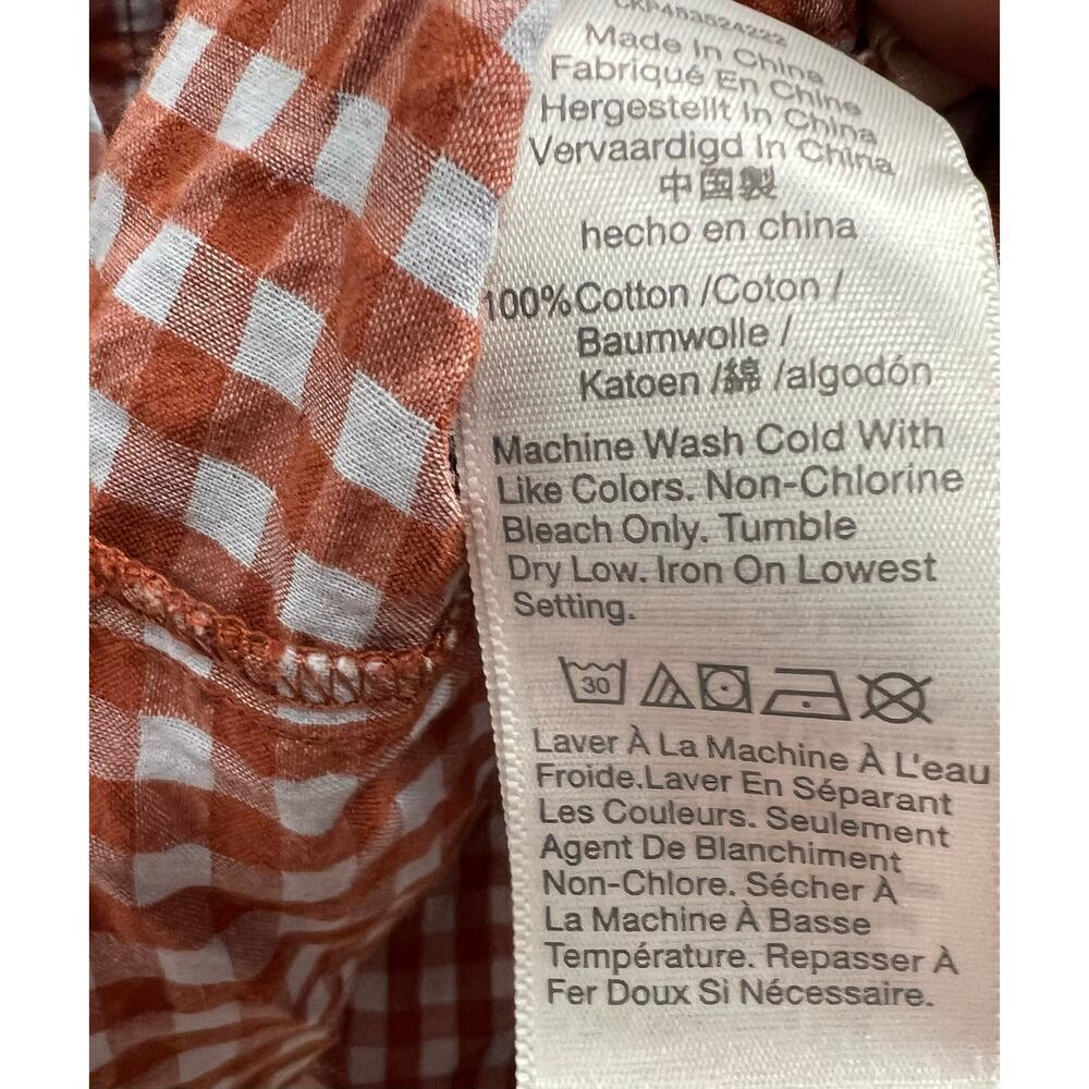 MADEWELL cotton gingham check orange gray milkmaid square neck cottagecore sz S - Picture 6 of 6